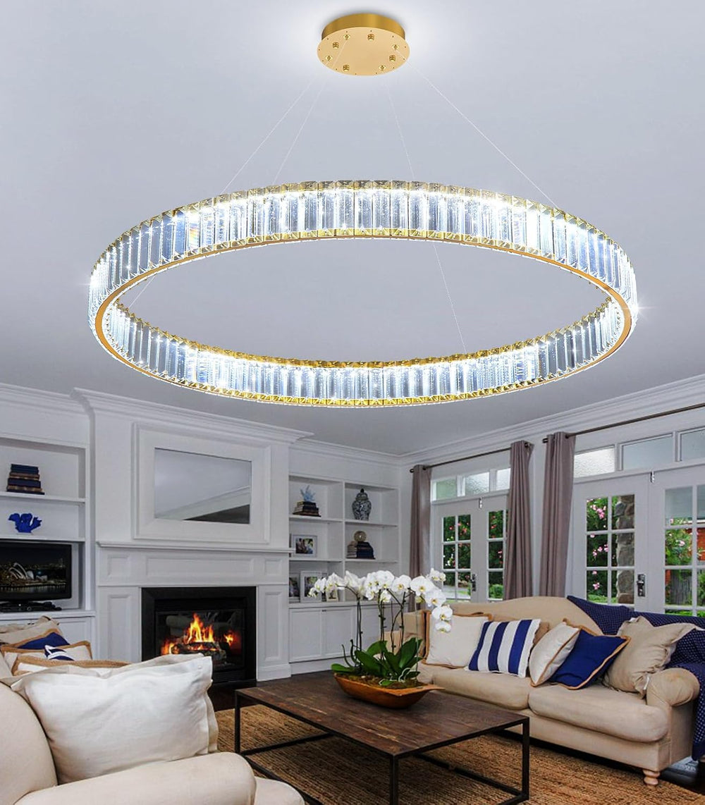 32'' Modern Ring Chandelier Crystal Chandeliers for Dining Room Round...