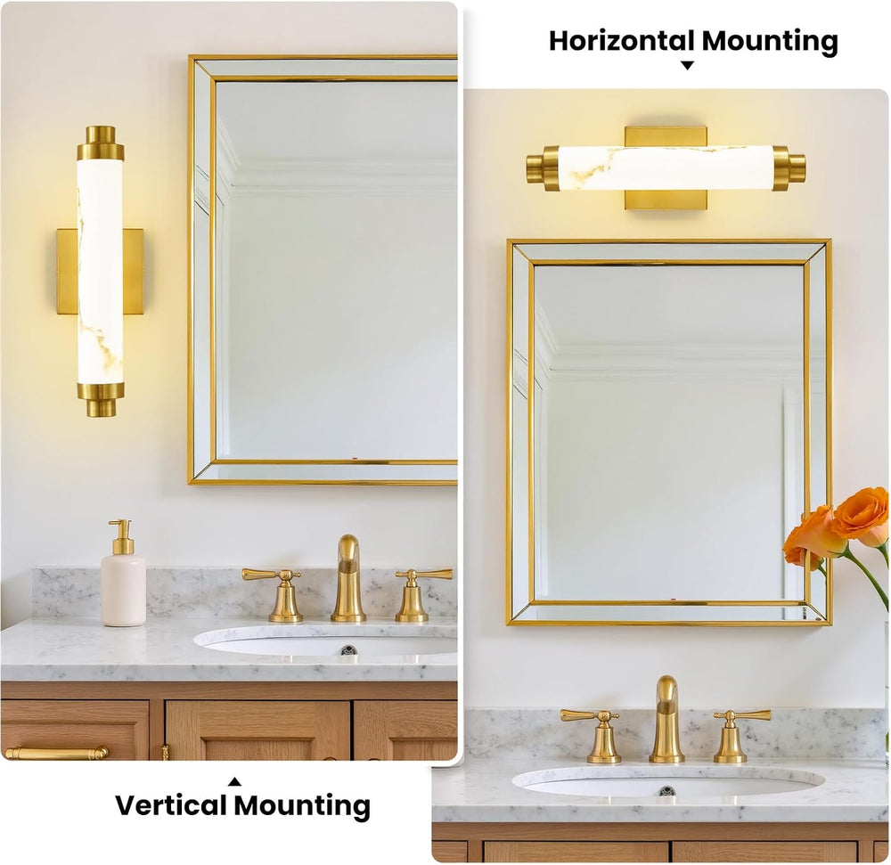 15.4" Gold Wall Sconces Set of 2, Modern Bathroom Sconces with Resin Sha...