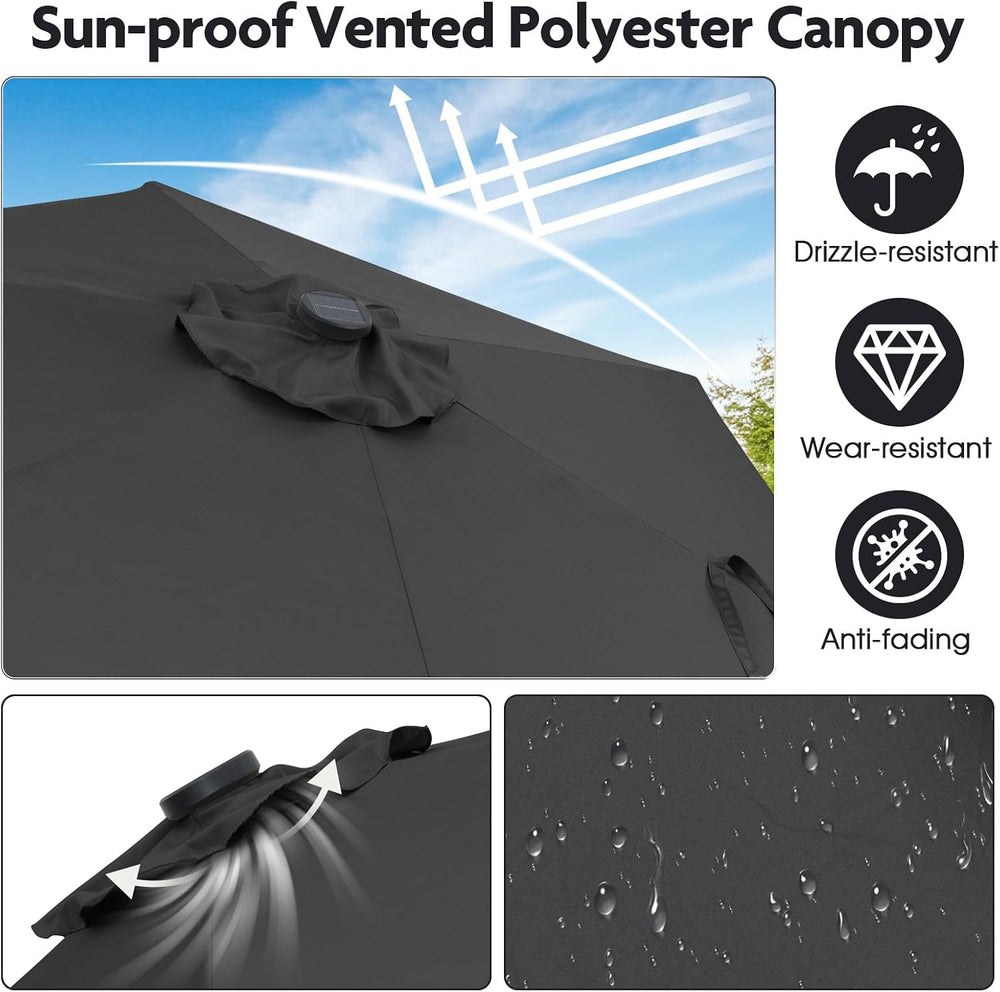 Tangkula 7.5FT Solar LED Patio Umbrella, Outdoor Heavy Duty Market Table Umbr...