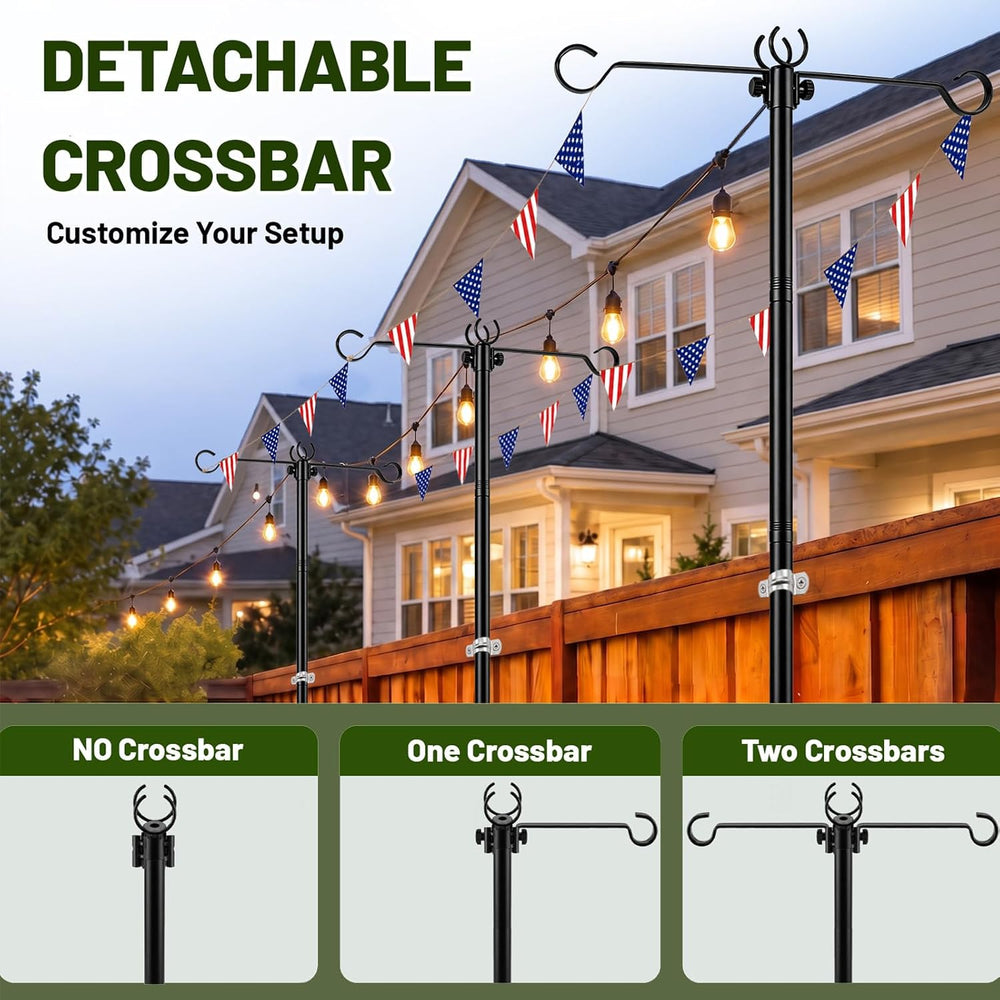 4 Pack Outdoor String Light Poles 10 ft with Detachable Side Crossbars