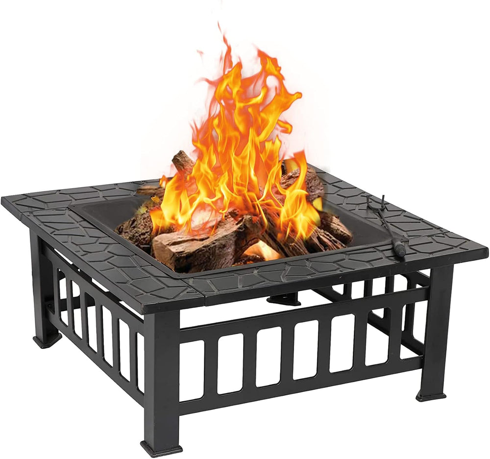 Redeo Outdoor Fire Pit 32 Inch Wood Burning Square FirePit for Outside Backya...