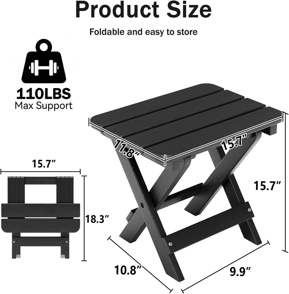 Folding Outdoor Side Table,Small HDPE Patio Table,All-Weather Compact Portabl...