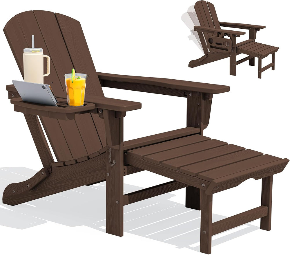 SERWALL Folding Adjustable Adirondack Chair with Footrest, HDPE Outdoor Chair...