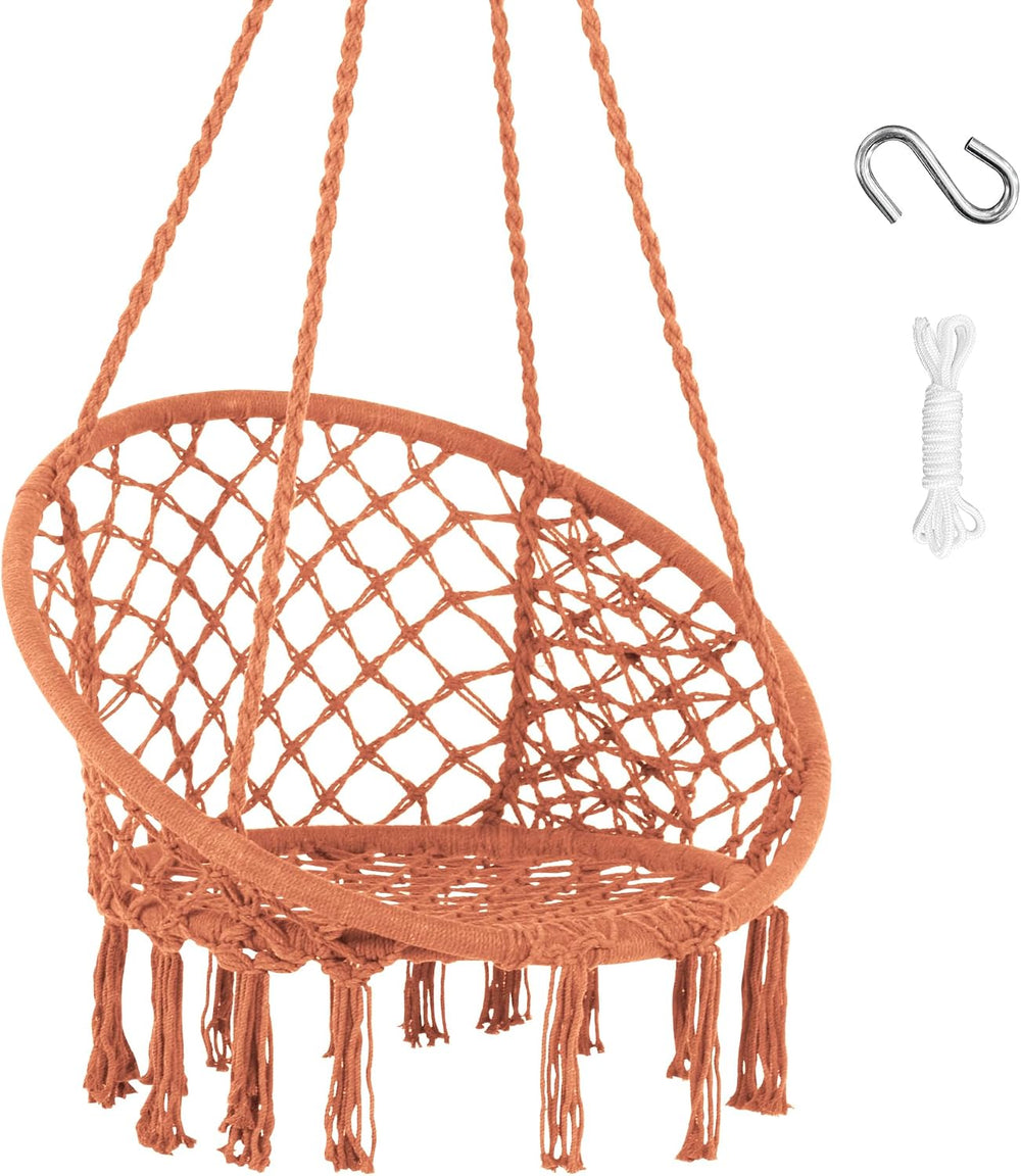 SUNCREAT Rope Hammock Chair, Outdoor Hanging Swing Chair for Bedroom, Brown