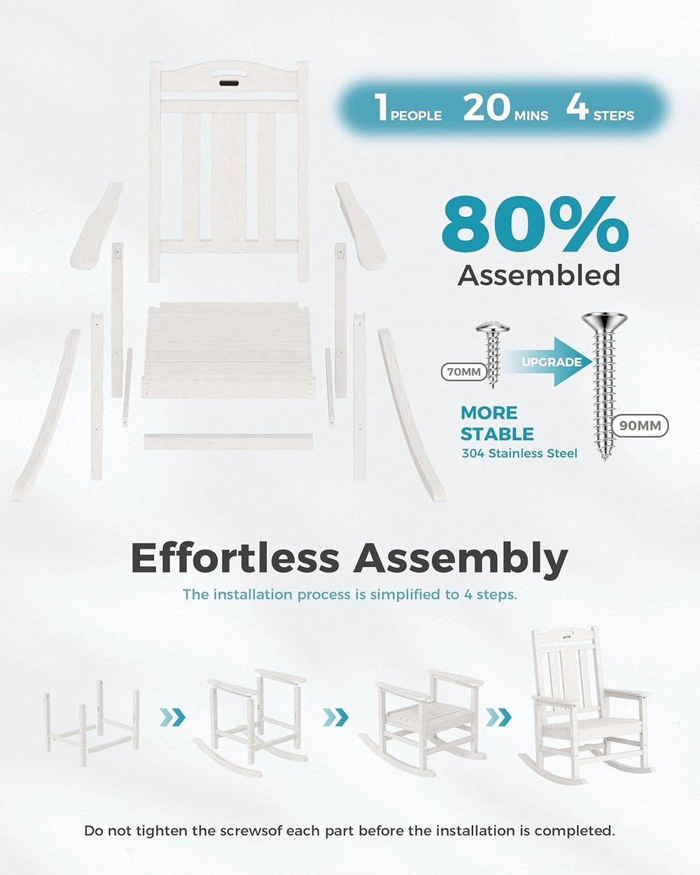 Ciokea Oversized Outdoor Rocking Chairs Set of 3, 380lbs Heavy-Duty Large Pat...