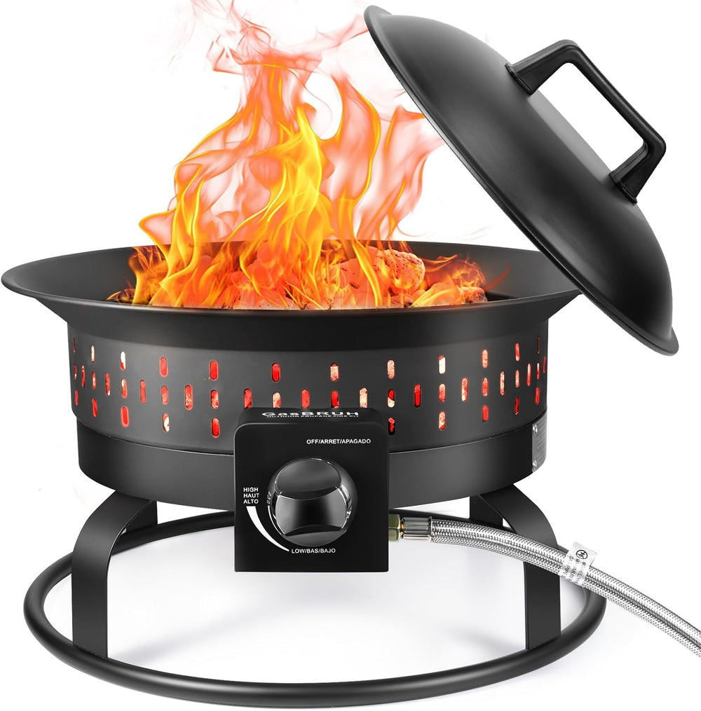 GasBRUH Outdoor Portable Propane Fire Pit, 19-Inch,60,000 BTU with Cover&...