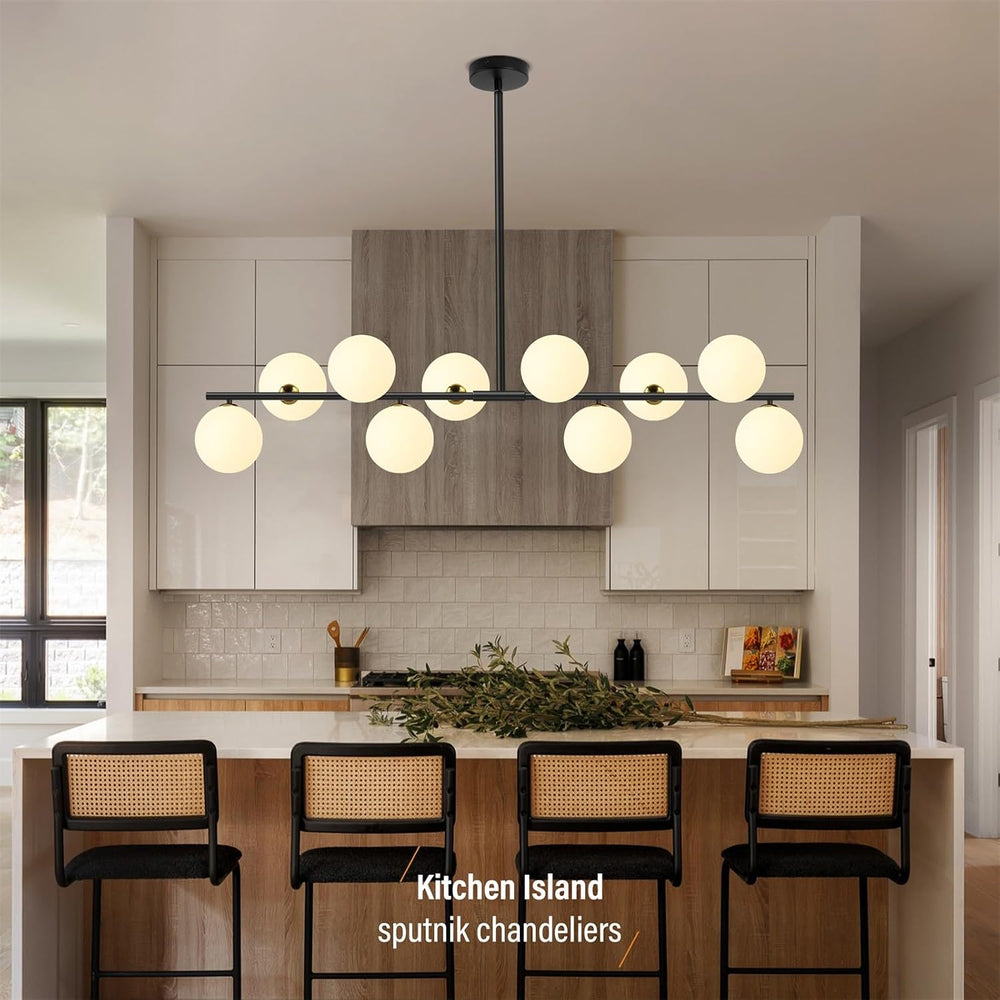 PAZALA 10-Light Black and Gold Sputnik Chandeliers, Height Adjustable Modern ...
