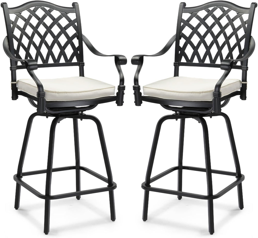 VINGLI Outdoor Swivel Bar Stools Set of 2, Cast Aluminum All-Weather Patio Ba...