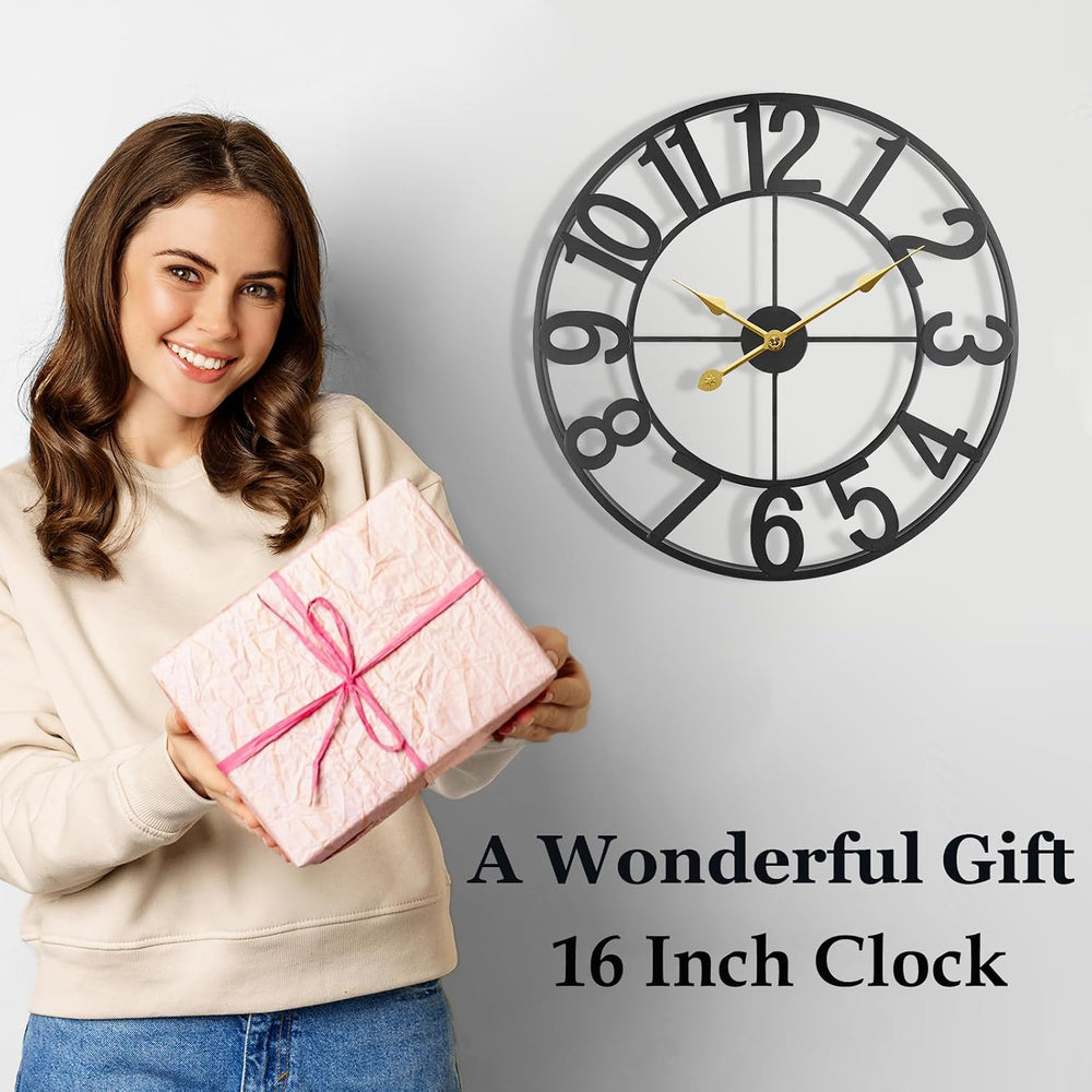 Large Outdoor Clock, Silent Non-Ticking Battery Operated Outdoor Wall Clock, ...