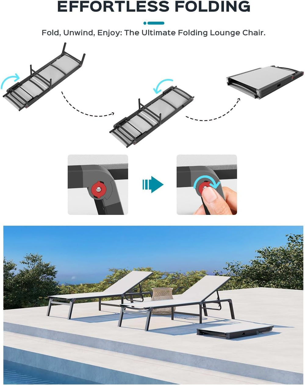 Ciokea Aluminum Chaise Lounge Ourdoor - Foldable & Assemble Free Outdoor ...