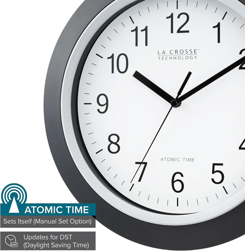 La Crosse Technology WT-3129B 12 Inch Atomic Analog Wall Clock, Pack of 1, Black