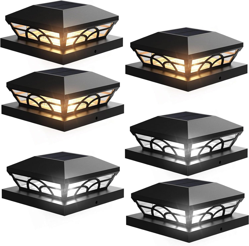 T-SUN 4X4 Solar Fence Post Cap Lights Outdoor Waterproof, Black, 6 Pack