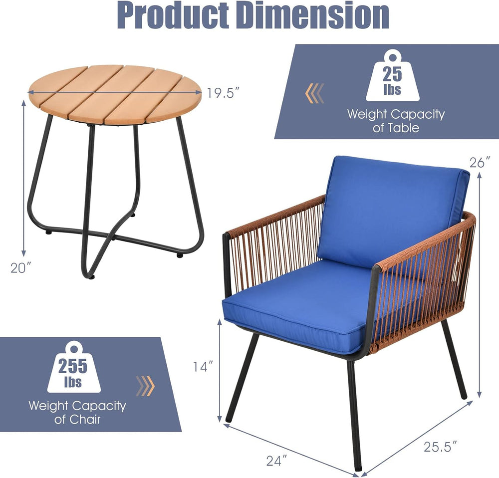 Tangkula 3 Pieces Patio Bistro Set, Outdoor Conversation Chair Set with Coffe...