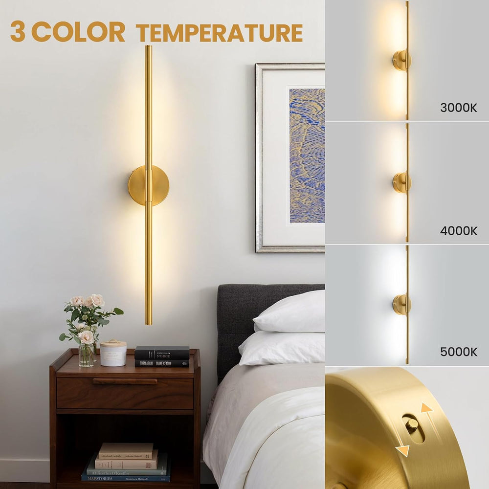 Lightania Hardwired Wall Sconces Set of Two, 28'' Modern Gold LED Wal...