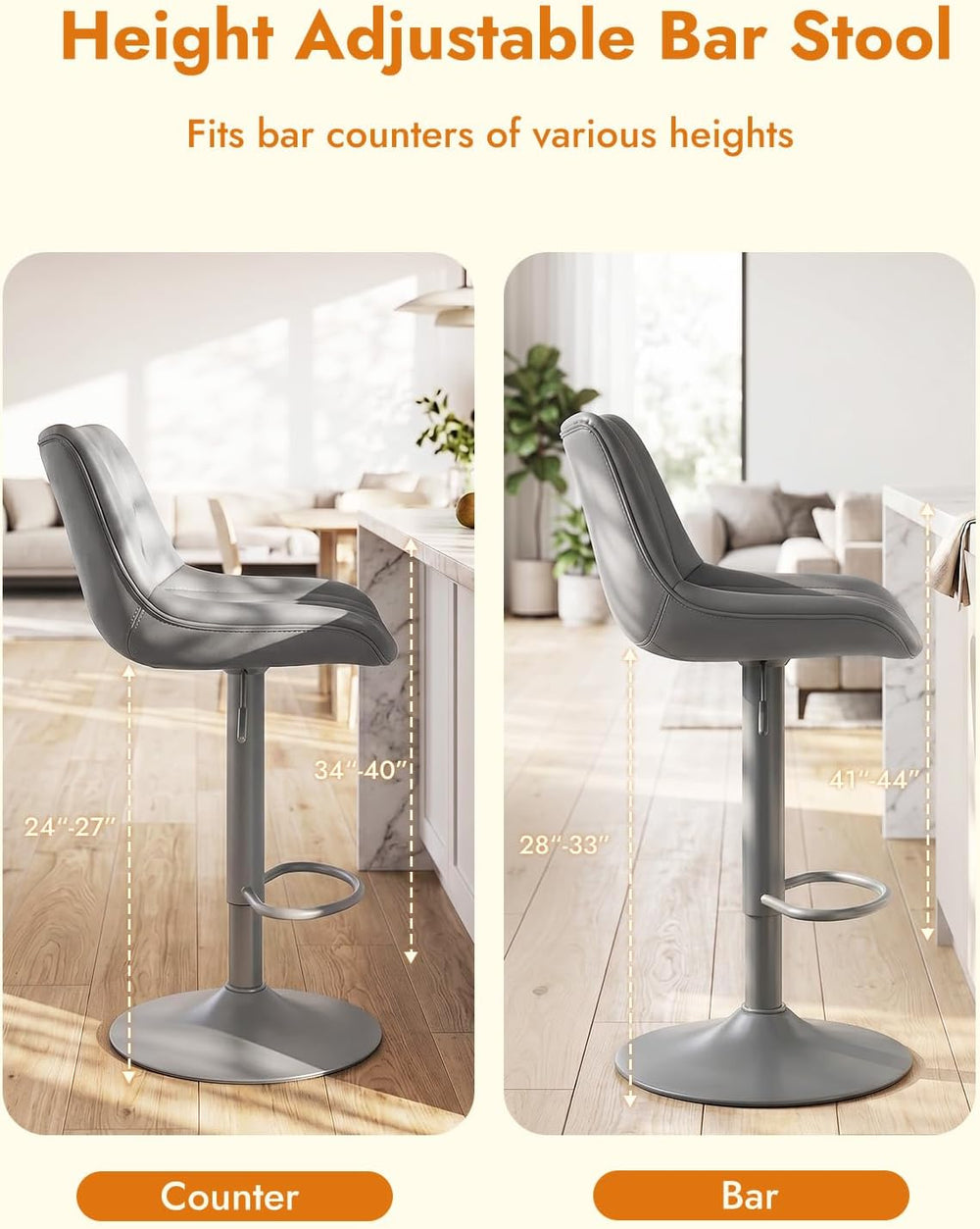 Swivel Bar Stools Set of 4, Height Adjustable Counter Height Bar Stools with ...