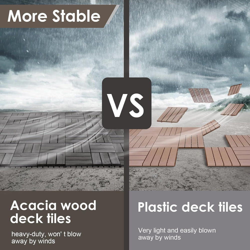 PrimeZone 54 PCS Solid Acacia Wood Interlocking Patio Deck Tiles Outdoor