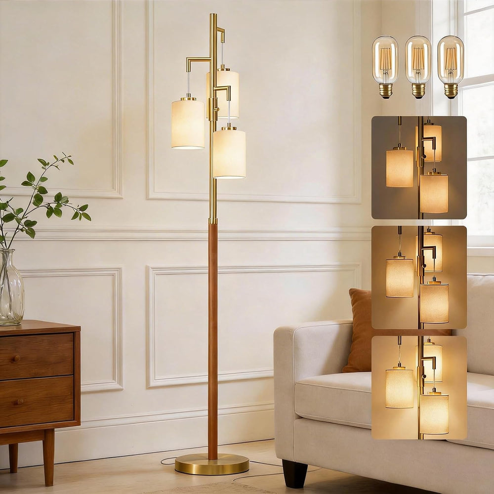 Wood Floor Lamps for living room, 70" Dimmable Gold Mcm Standing Tall Lamp