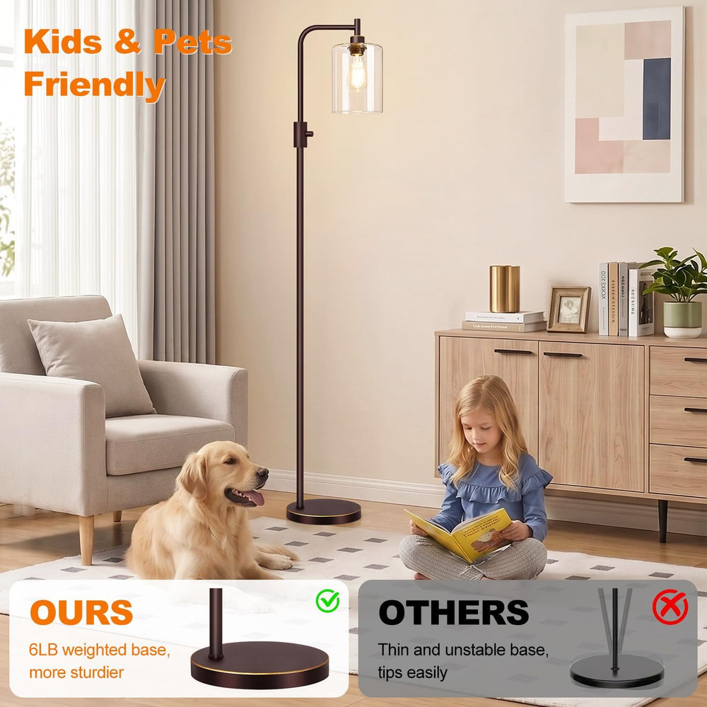 【Upgraded】 Dimmable Floor Lamp for Living Room with Glass Lampshade, Brown wi...