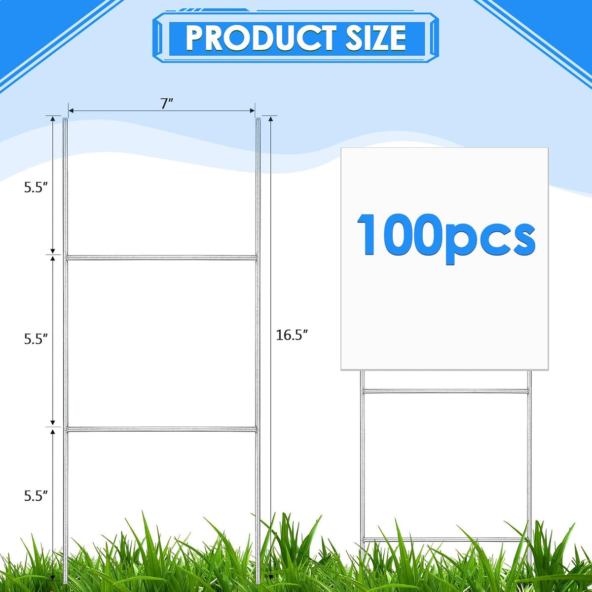 100 Pcs Yard Sign Stakes 16.5'' x 7'' H Frame Wire, Halloween Metal Stakes