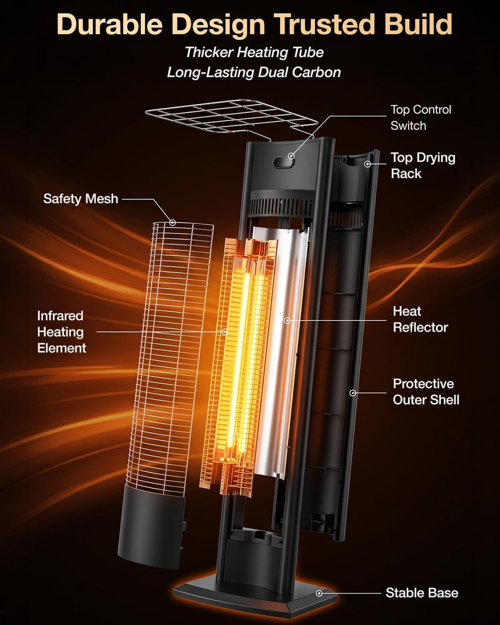 hykolity Electric Patio Heater 38.5in, 1500W Infrared Indoor & Outdoor, P...