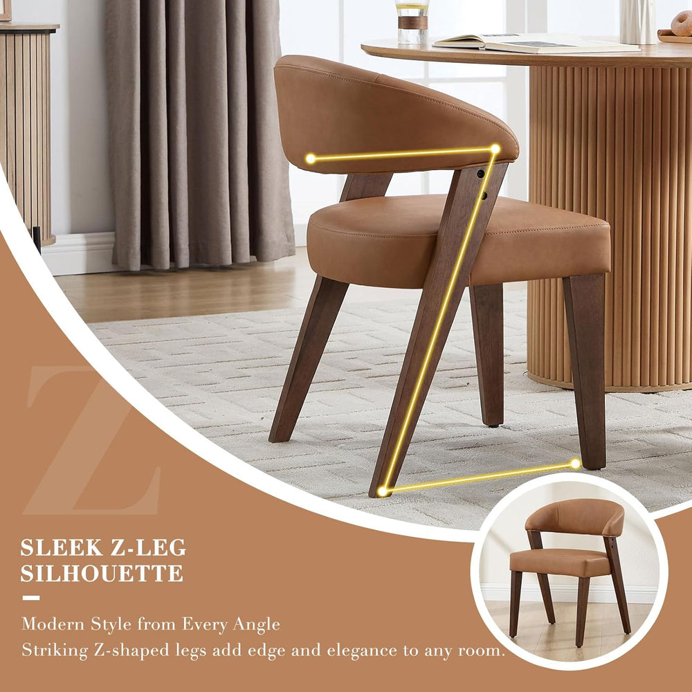 CIMOTA Modern Dining Chairs with Arms Set of 6, PU Brown, Walnut Wood