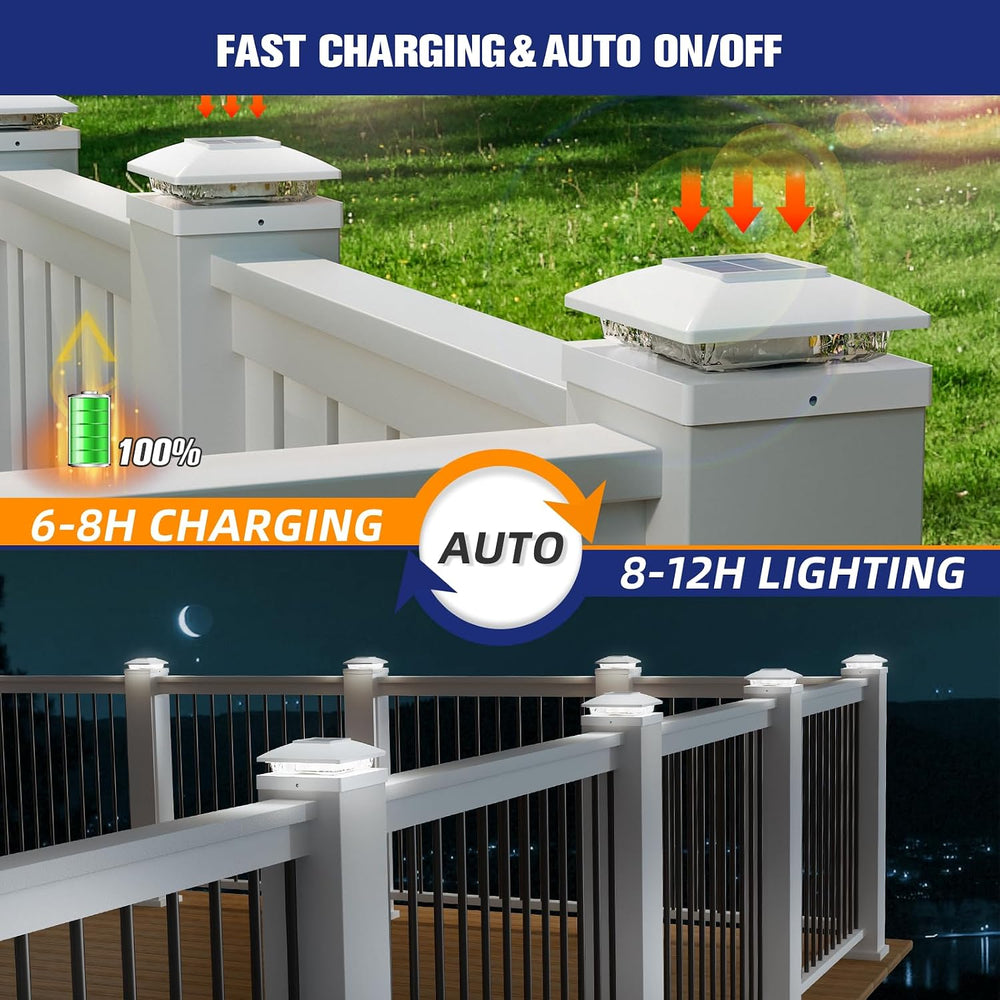 APONUO Solar Post Cap Lights for 4x4 5x5 Posts - IP64 Waterproof, 6500K LED, ...