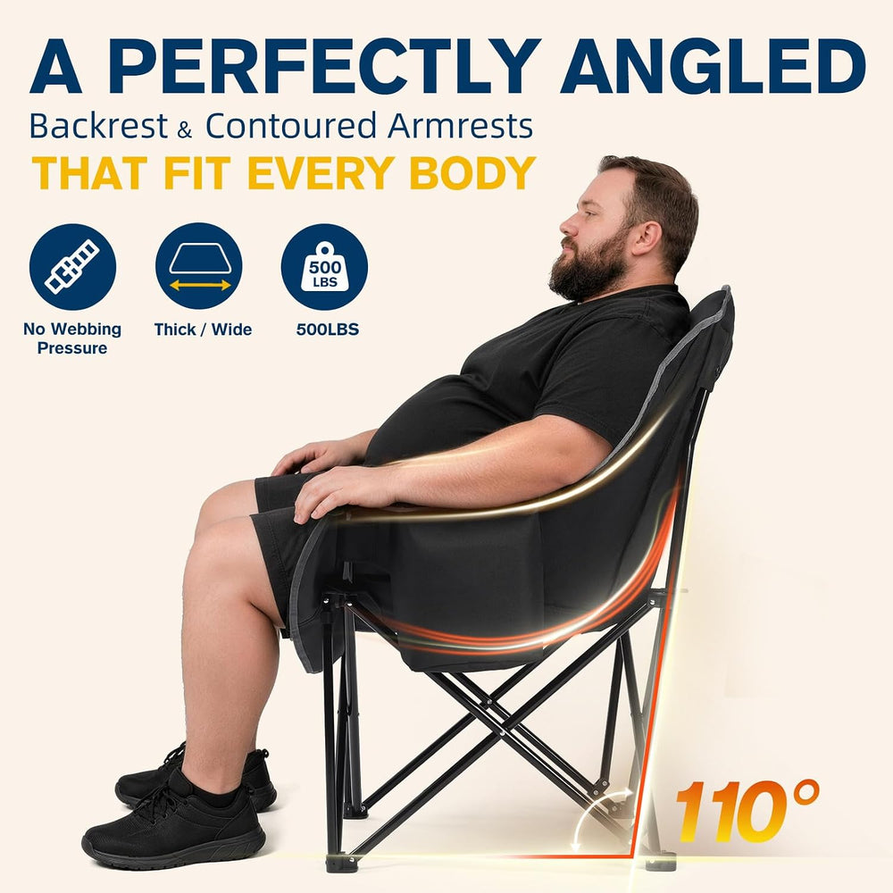 2PCS Oversized Camping Chairs, Heavy Duty Padded, Thick Headrest, Black