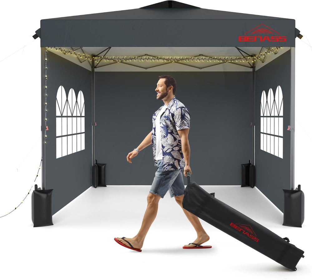 10x10 Pop Up Canopy Tent with 3 Sidewalls, Grey