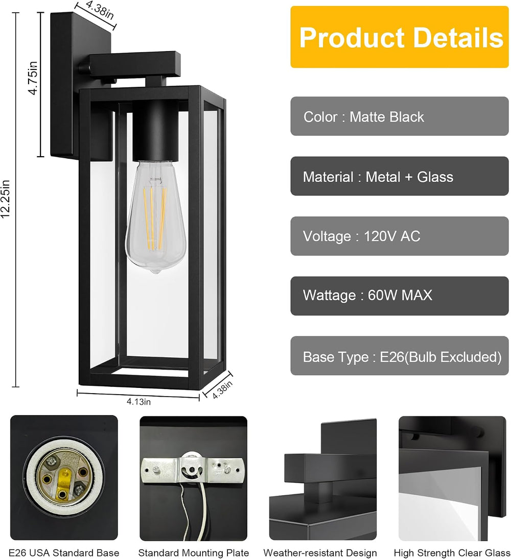 Kalium Porch Lights Outdoor Wall Light Fixture, Matte Black Wall Sconce | Tou...