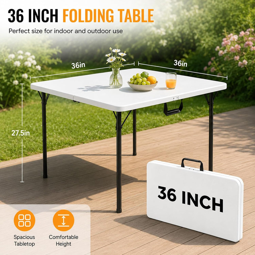 36" Folding Square Table, Portable Card Table with Built-in Handle, Comp...