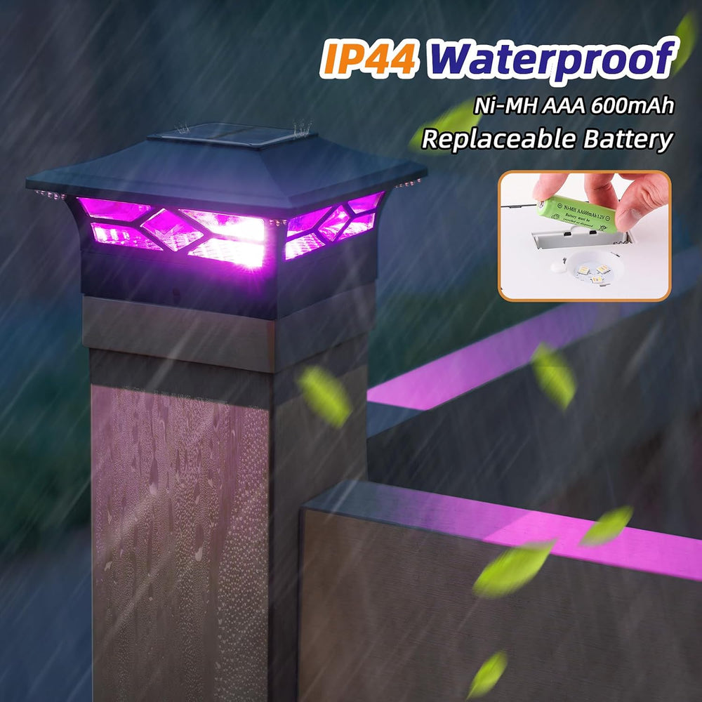 APONUO Solar Post Cap Lights with 8 RGB Colors and Multicolor Flow, Ultra-Bri...