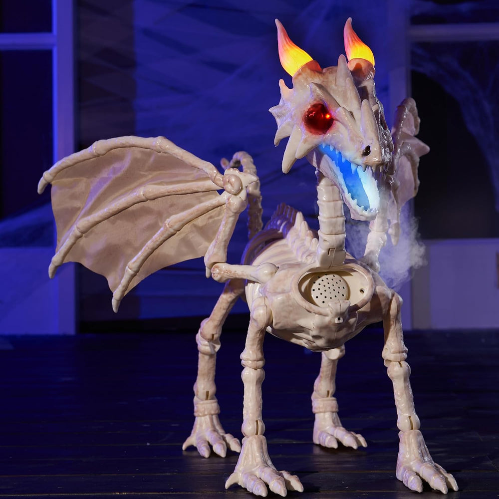 JOYIN Dragon Skeleton Halloween Decoration, 23.6" Roaring Mist-Spraying ...