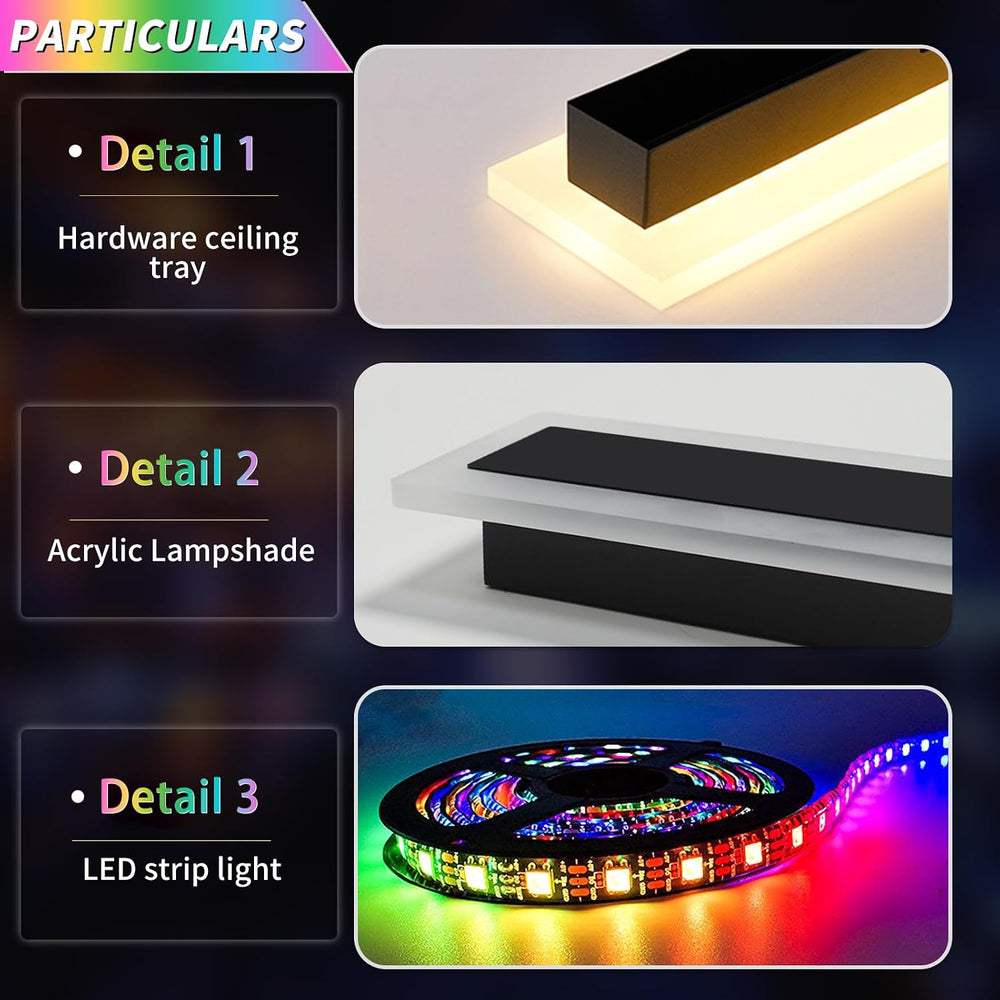 23.6inch Outdoor Modern Wall Light, 10 Colour RGB Dimmable Long Wall Sconce, ...