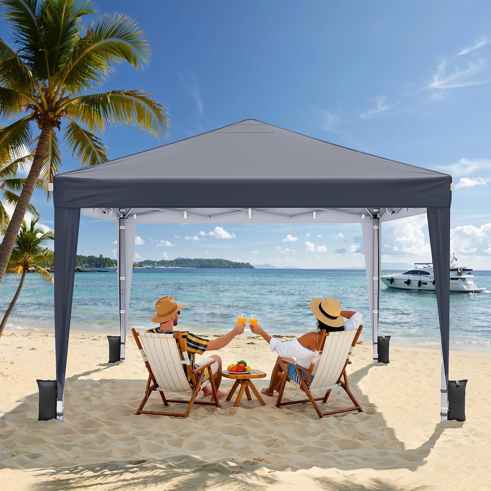 10x10 Pop Up Canopy Tent with Sidewalls, Portable Shelter,Dark Grey