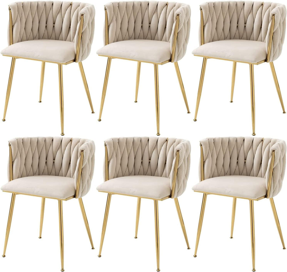 Nrizc Woven Dining Chairs Set of 6, Velvet Upholstered Dining Chairs with Gol...