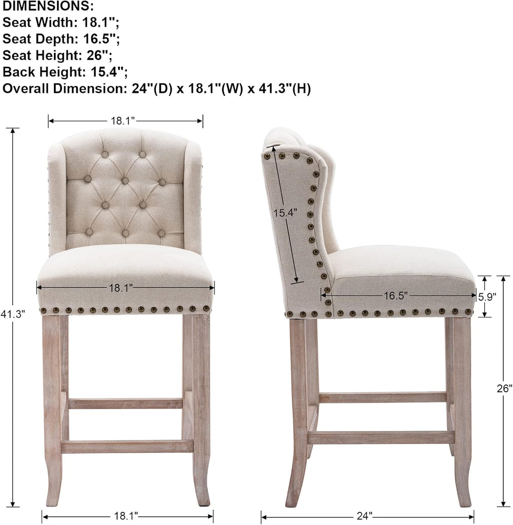 DUOMAY Tufted 26" Counter Stools Set of 4, Linen Beige