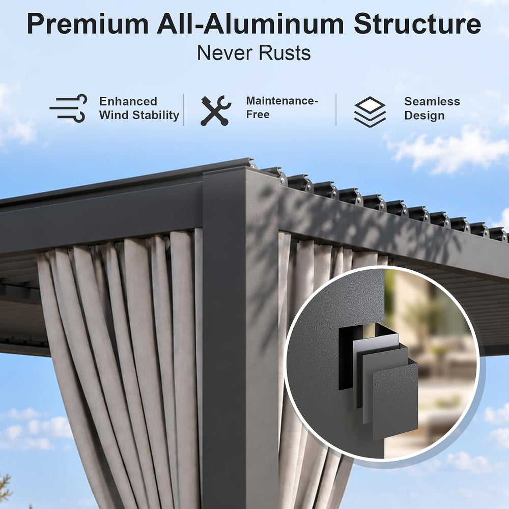 Aoxun Louvered Pergola 12x16 All-Aluminum, Waterproof Curtains and Netting