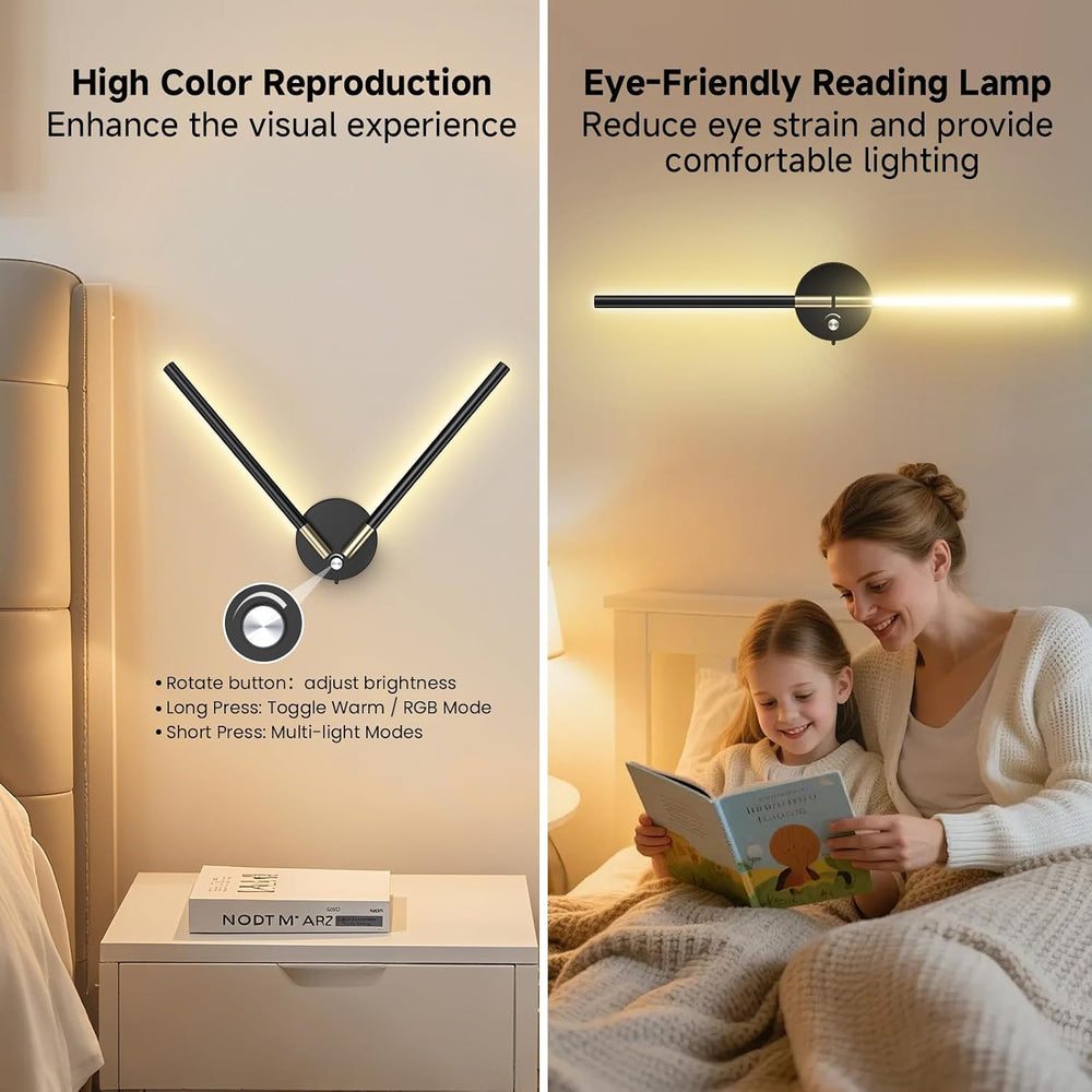 Battery Operated Wall Sconce with 360°DIY Independently Rotate Lamp,Wireless ...