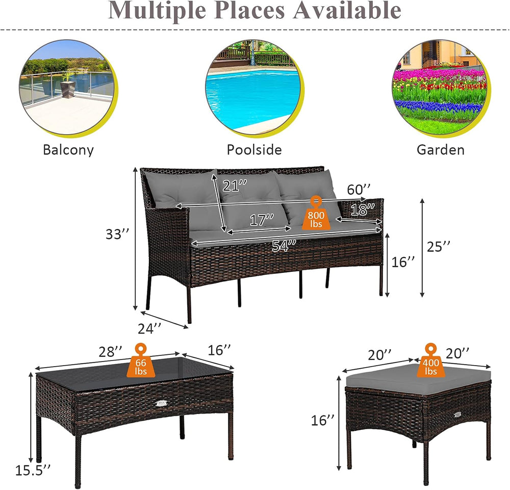 Tangkula 3 Pieces Patio Conversation Set, All Weather Outdoor PE Rattan Wicke...