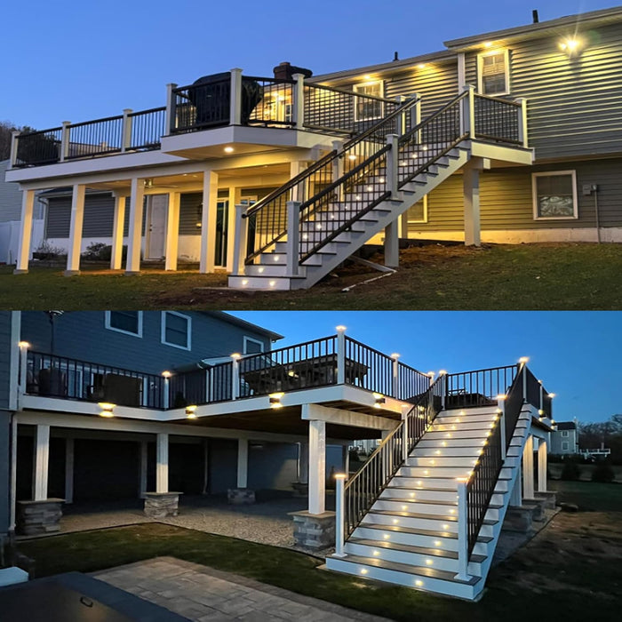 LED Outdoor Deck Lights Kits, Φ1.77in Warm White 20 Pack Silver, Low Voltage 12 Volt DC IP67 Waterproof, Electric Wired Recessed Outside Stair Step Riser Landscape Lighting for Exterior Yard
