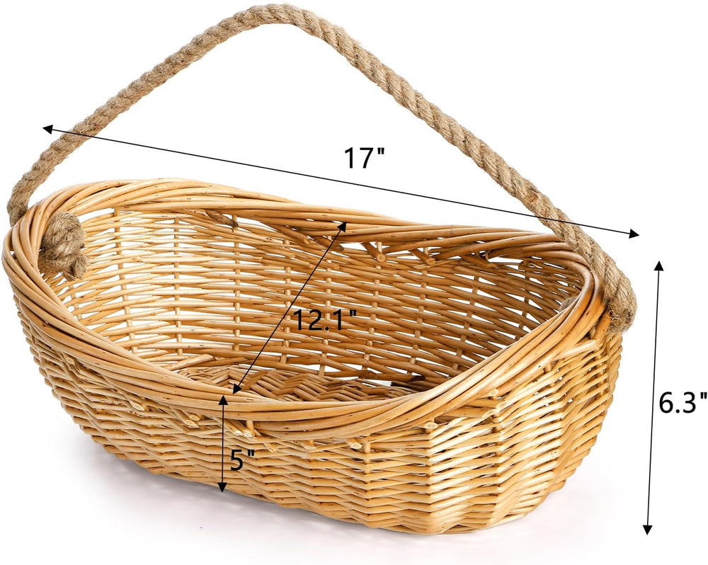 ZEAYEA Wicker Woven Basket with Jute Rope Handle, Large Garden Harvest Basket...