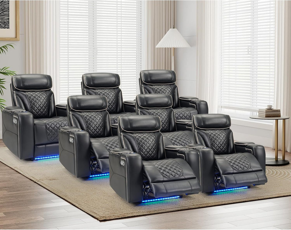 ANJ Dual Motor Power Recliner Set of 7 with Adjustable Headrest & LED Lig...