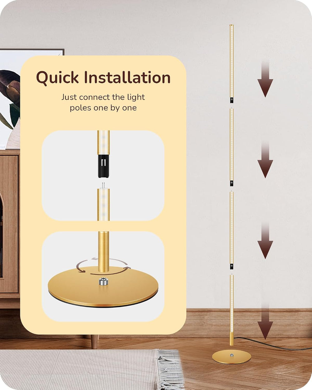 EDISHINE 59.84" Floor Lamps for Living Room, 3000K & Stepless Dimmab...