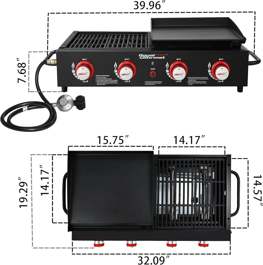Royal Gourmet GD4002T 4-Burner Tailgater Grill and Griddle Combo