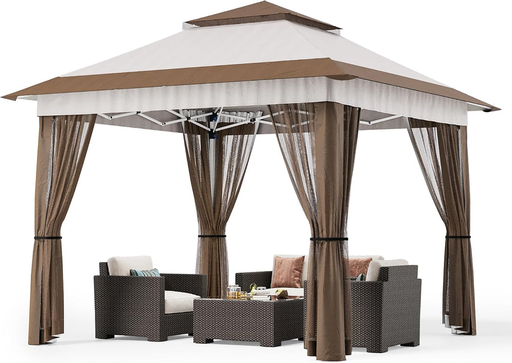 Bealife 11x11 Pop Up Gazebo Tent with Mosquito Netting - Beige