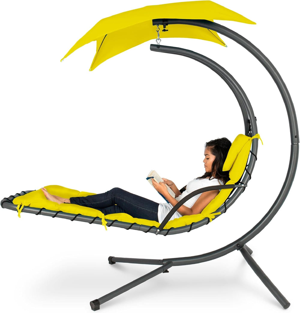 Best Choice Products Outdoor Hanging Curved Steel Chaise Lounge Chair Swing w...