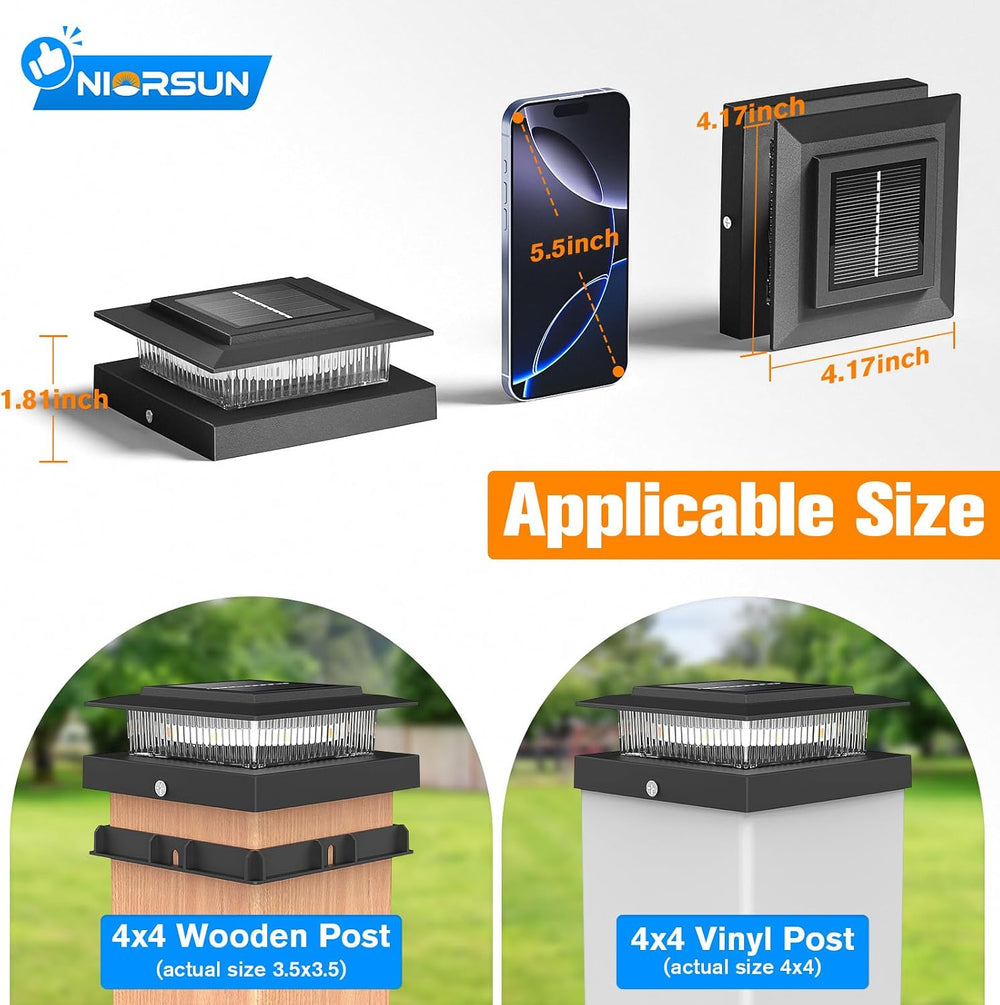 NIORSUN 4x4 Post Solar Lights Color Changing,Solar Post Light,12 Pack Black