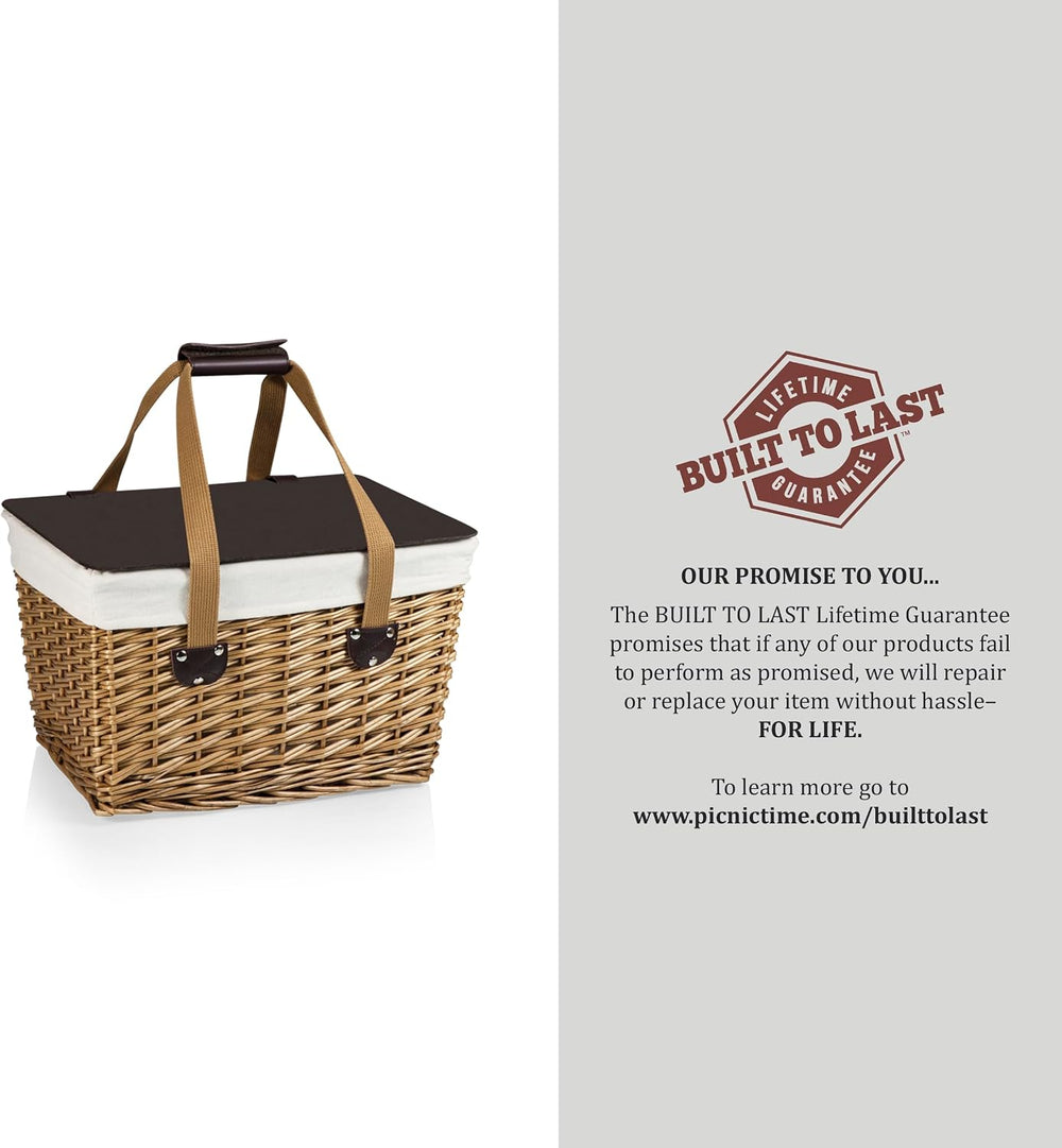 PICNIC TIME Canasta Wicker Picnic Basket, Classic Small Wicker Basket for 2 w...