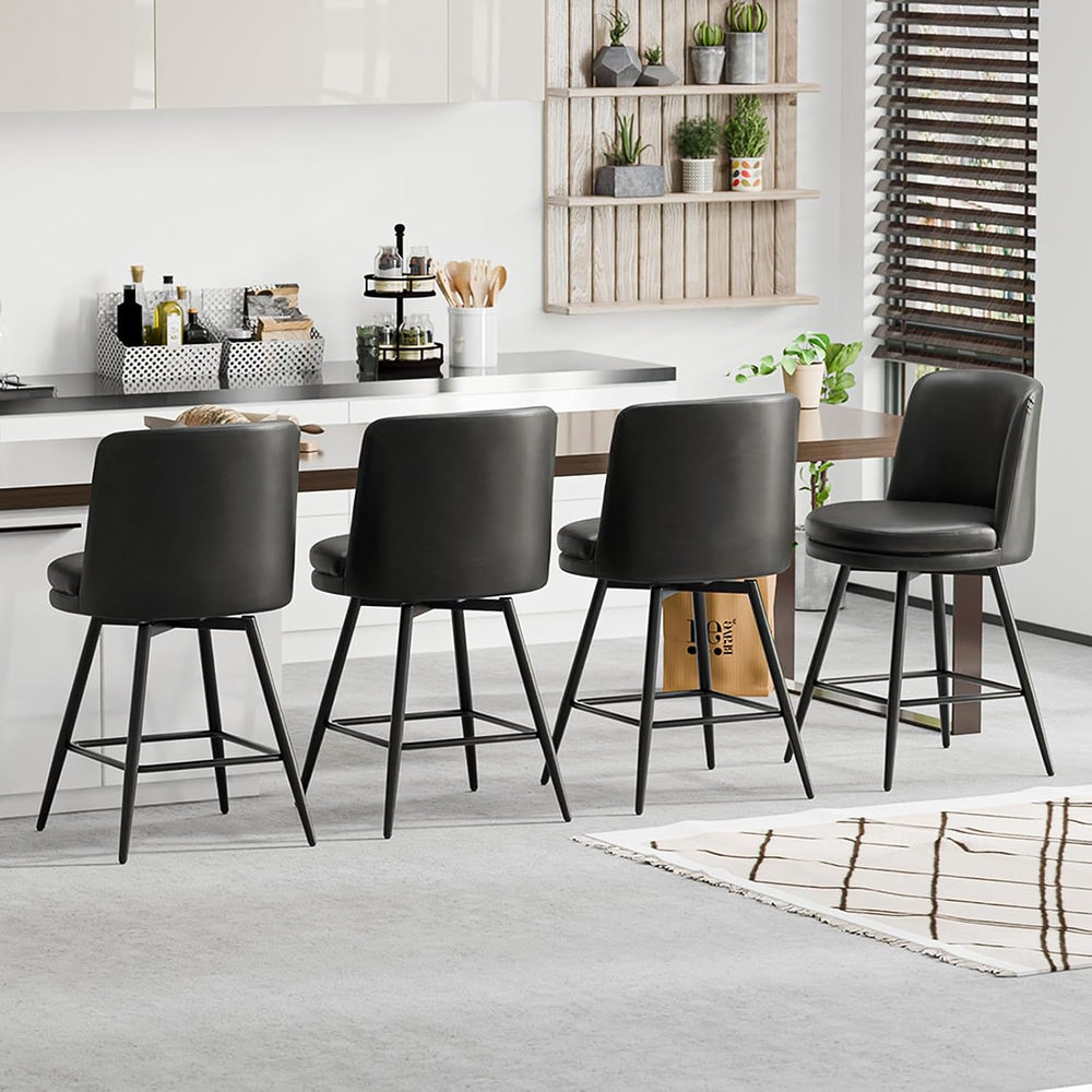 VINGLI 26" H Swivel Barstools Set of 1, PU Faux Leather Upholstered Coun...