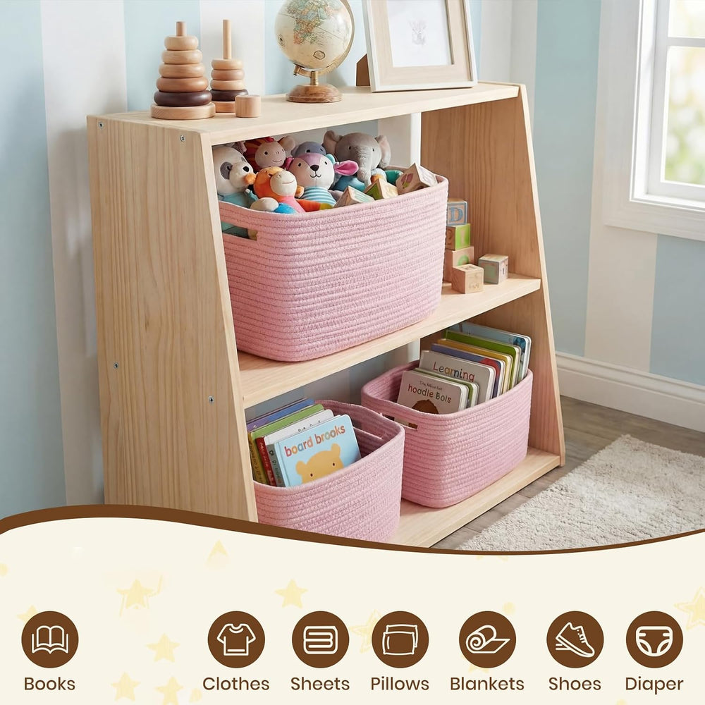 Storage Baskets for Organizing, 14 x 10 x 9” Closet Shelf Woven Baskets, Squa...